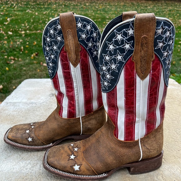 JB Dillon American Flag/Stars & Stripes Square Toe Cowboy Boots — Men’s Sz 8.5 - Picture 6 of 7